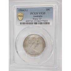 AUSTRALIA 1966 . TWENTY 20 CENTS COIN . VARIETY . WAVY 2 